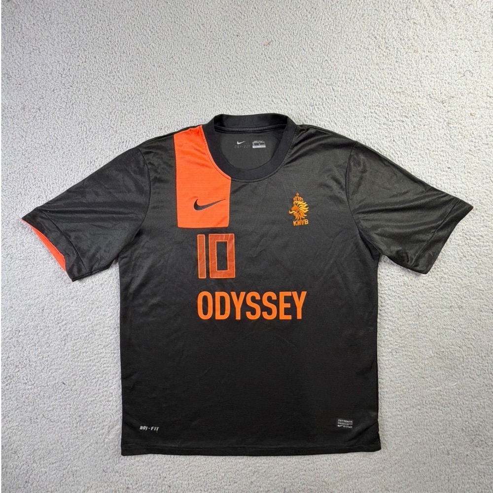Netherlands UEFA Euro 2012 Nike Away Black Soccer Jersey #10 John KNVB Mens L